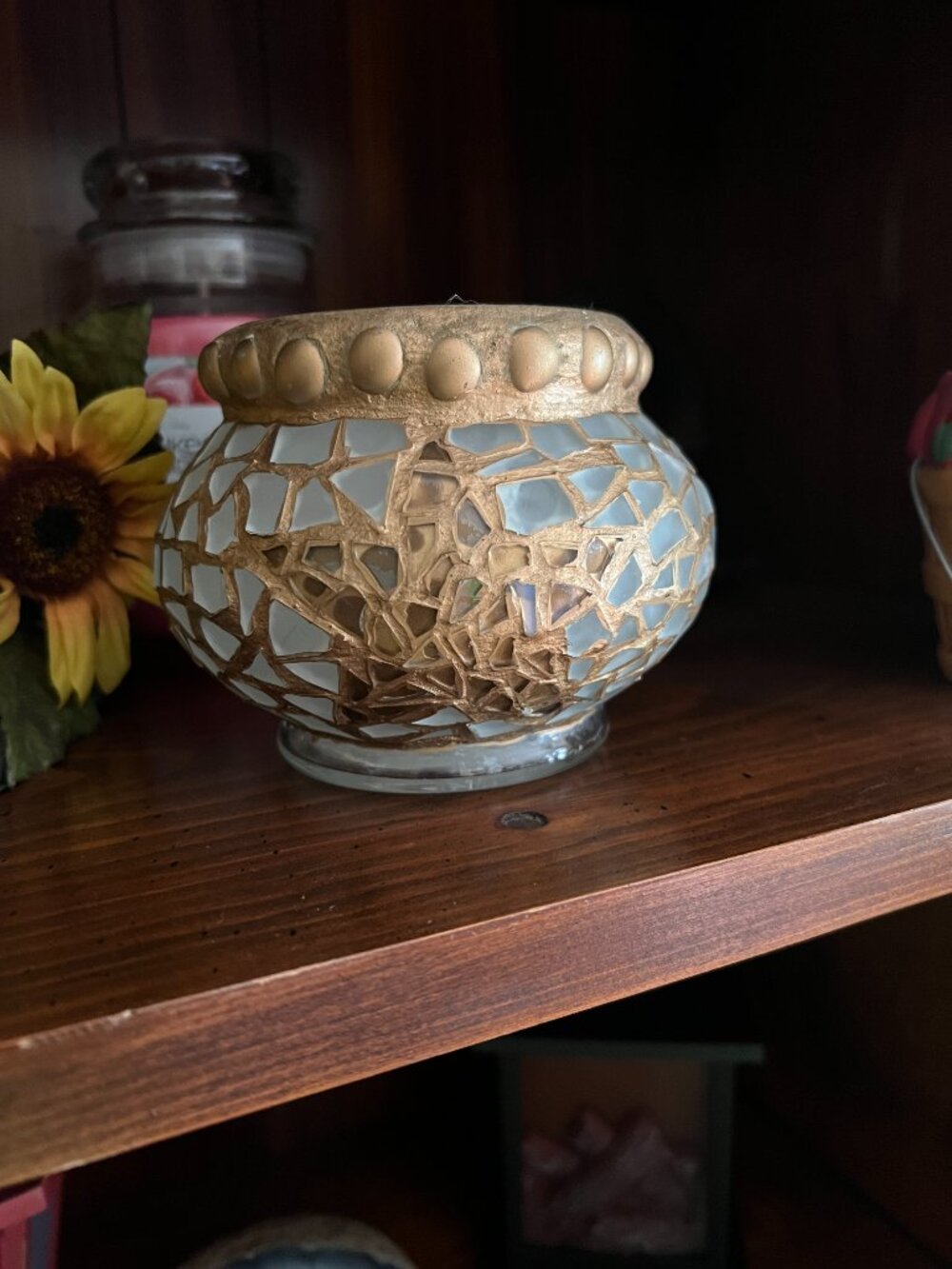 Vintage Gold Mosaic Star Pattern Candleholder